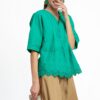 Bluza kimono verde din batist de bumbac și broderie tridimensională - IIANA
