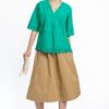 Bluza kimono verde din batist de bumbac și broderie tridimensională - IIANA