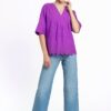 Bluza kimono violet din batist de bumbac și broderie tridimensională - IIANA