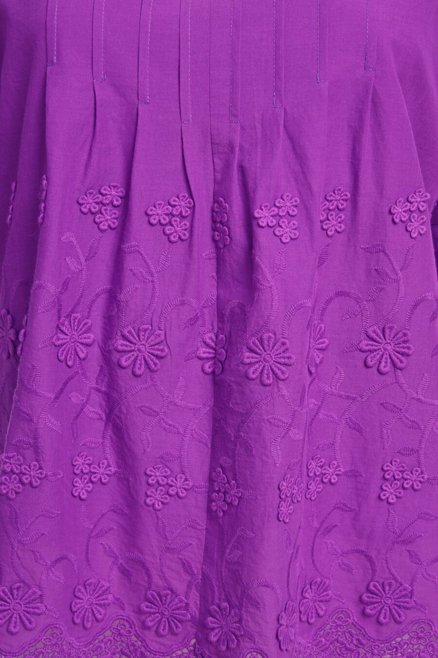 Bluza kimono violet din batist de bumbac și broderie tridimensională - IIANA
