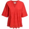 Bluza kimono roșie din batist de bumbac și broderie tridimensională - IIANA