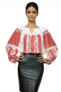 Ie Traditionala Romaneasca Maneca Lunga Cusuta Manual Motivul Altita Rosie
