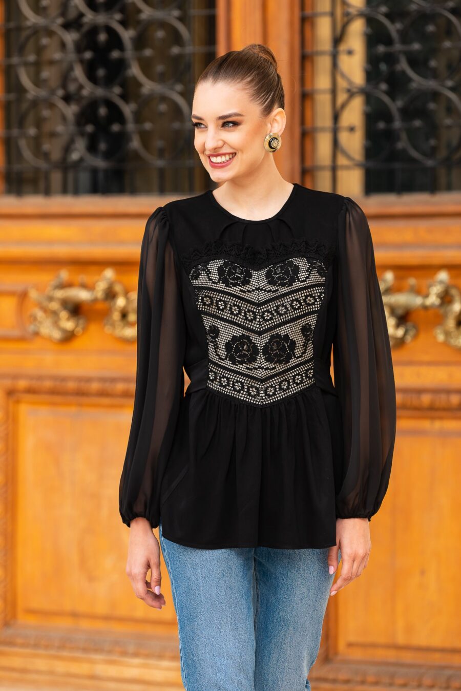 Bluză neagră cu Corset Integrat - IIANA