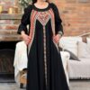 Rochia lungă neagră din in și jacquard țesut Agapia - IIANA