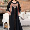 Rochia lungă neagră din in și jacquard țesut Agapia - IIANA