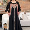 Rochia lungă neagră din in și jacquard țesut Agapia - IIANA