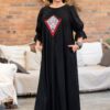 Rochie lungă neagră din in cu jacquard țesut și broderie tridimensională - IIANA