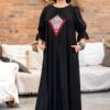 Rochie lungă neagră din in cu jacquard țesut și broderie tridimensională - IIANA