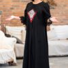 Rochie lungă neagră din in cu jacquard țesut și broderie tridimensională - IIANA
