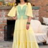 Rochie lungă galben pal vanilat din muselină și jacquard etnic țesut - IIANA