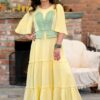 Rochie lungă galben pal vanilat din muselină și jacquard etnic țesut - IIANA