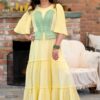 Rochie lungă galben pal vanilat din muselină și jacquard etnic țesut - IIANA