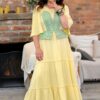Rochie lungă galben pal vanilat din muselină și jacquard etnic țesut - IIANA
