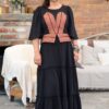 Rochie lungă neagră din muselină și jacquard etnic țesut - IIANA
