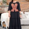 Rochie lungă neagră din muselină și jacquard etnic țesut - IIANA