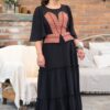 Rochie lungă neagră din muselină și jacquard etnic țesut - IIANA
