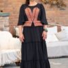 Rochie lungă neagră din muselină și jacquard etnic țesut - IIANA