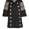 Ie stilizată neagră din in și jacquard etnic țesut Daria - IIANA