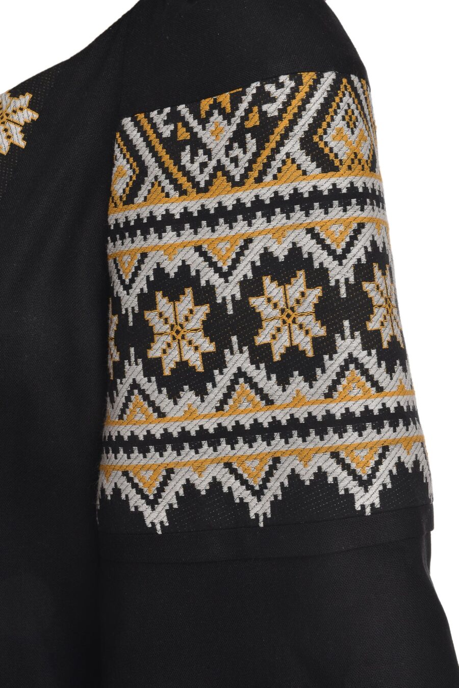 Ie stilizată neagră din in și jacquard etnic țesut Daria - IIANA