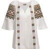 Ie stilizată albă din in și jacquard etnic țesut Lucia - IIANA