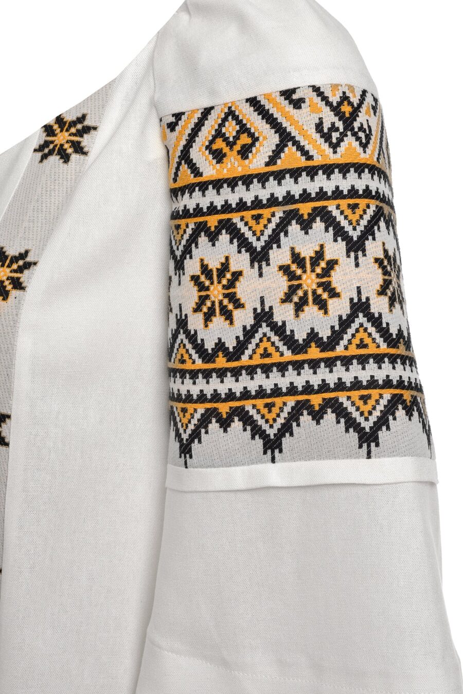 Ie stilizată albă din in și jacquard etnic țesut Lucia - IIANA