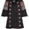 Ie neagră  stilizată din in și jacquard etnic țesut Irina - IIANA