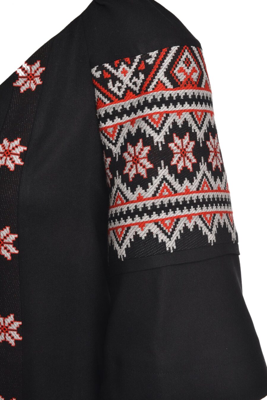 Ie neagră  stilizată din in și jacquard etnic țesut Irina - IIANA