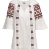 Ie stilizată albă din in și jacquard etnic țesut Camelia - IIANA