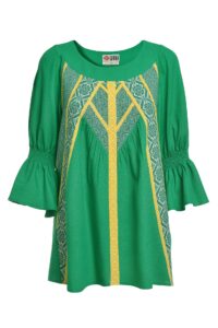 Bluză stilizată din in verde  cu motive tradiționale Veronica