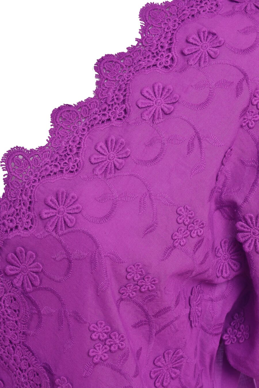 Bluza chimono violet din batist de bumbac și broderie tridimensională - IIANA