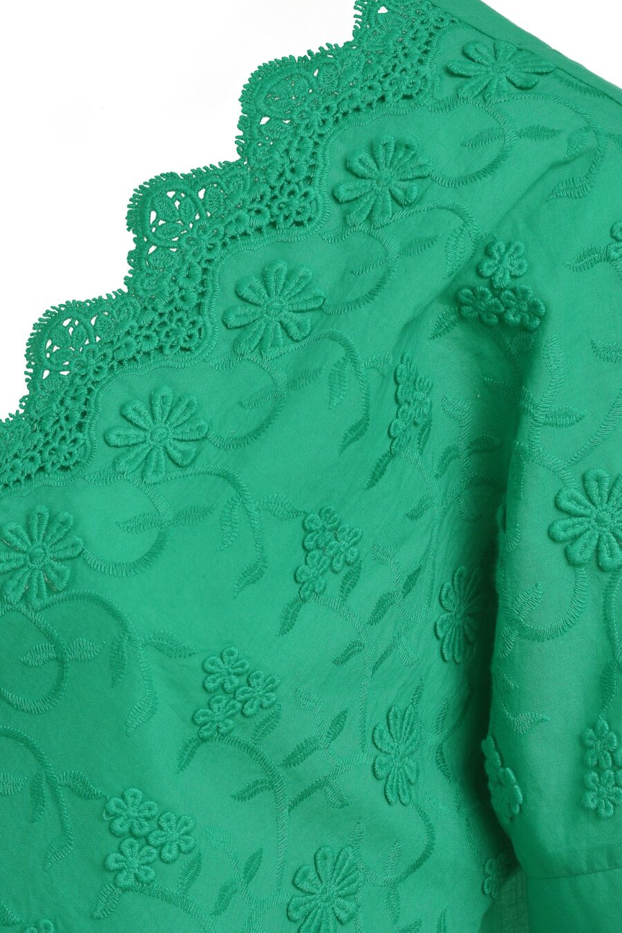 Bluză chimono verde din batist de bumbac și broderie tridimensională - IIANA