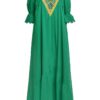 Rochia lungă verde din batist cu jacquard etnic și broderie tridimensională - IIANA