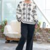 Bluza din in imprimat digital cu motive florale stilizate - IIANA