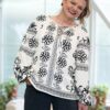 Bluza din in imprimat digital cu motive florale stilizate - IIANA