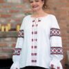 Ie contemporană din in alb și jacquard etnic țesut cu motive tradiționale - IIANA