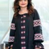 Ie contemporană din in negru  și jacquard etnic țesut cu motive tradiționale - IIANA