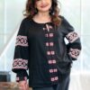 Ie contemporană din in negru  și jacquard etnic țesut cu motive tradiționale - IIANA
