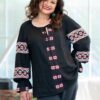 Ie contemporană din in negru  și jacquard etnic țesut cu motive tradiționale - IIANA