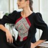 Rochia etno din muselină neagră și corset românesc din jacquard tradițional - IIANA