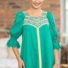Rochia Matilda verde smarald cu broderie tridimensională - IIANA
