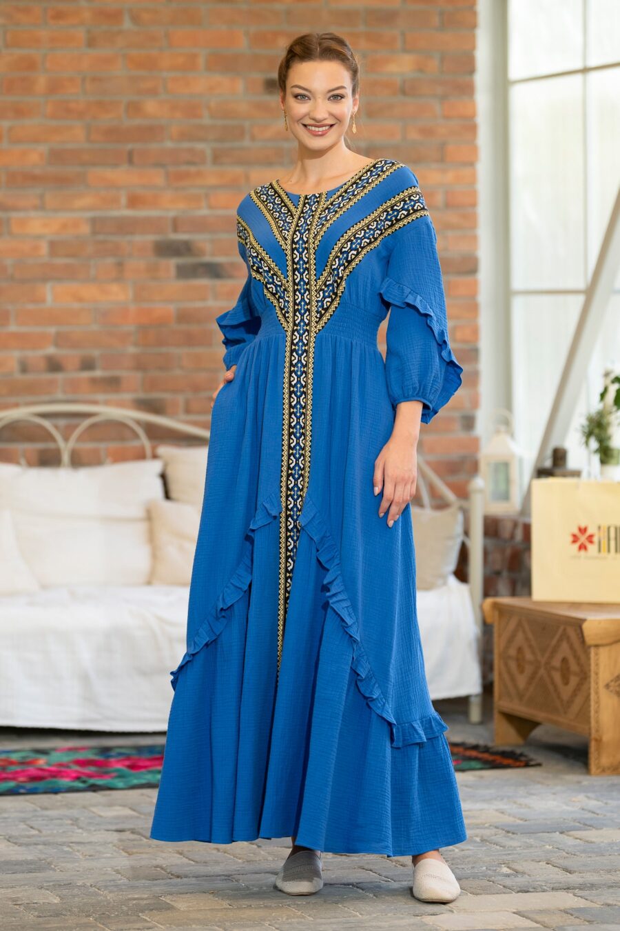 Rochia lungă Pomul Vieții albastru regal - IIANA