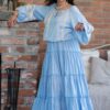 Fusta maxi din bumbac  bleu deschis cu volane bogate  stil boho - IIANA