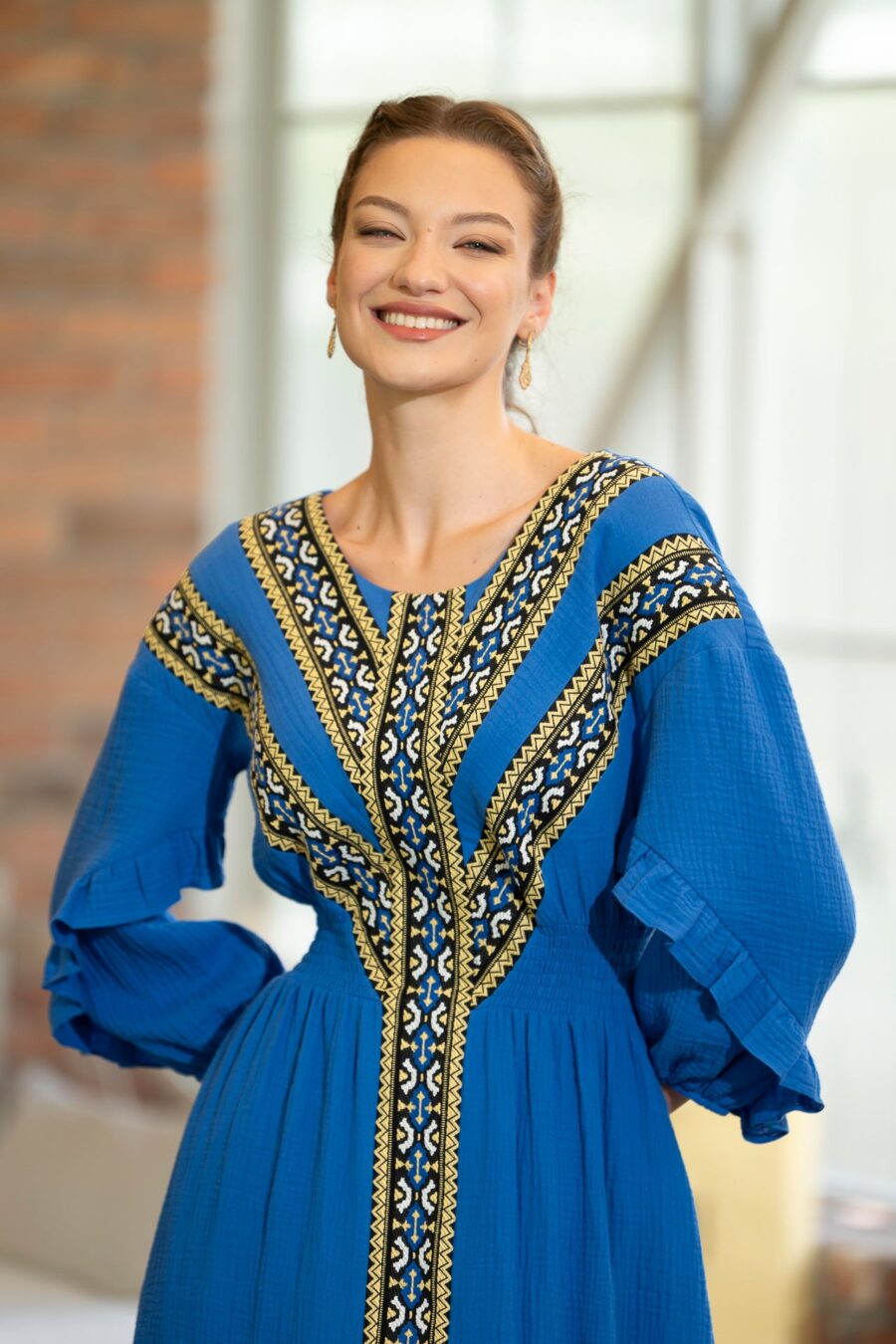 Rochia lungă Pomul Vieții albastru regal - IIANA