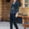 Cămașa neagră din poplin cu jacquard etnic țesut cu motive florale - IIANA