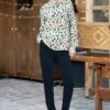Cămașa animal print pictural  în verde mentă - IIANA