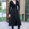 Rochia Kira din tricot negru cu nasturi tip perlă - IIANA