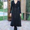 Rochia Kira din tricot negru cu nasturi tip perlă - IIANA