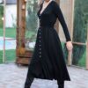 Rochia Kira din tricot negru cu nasturi tip perlă - IIANA