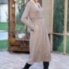 Rochia Kira din tricot bej cu nasturi tip perlă - IIANA