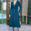 Rochia Kira din tricot bleumarin cu nasturi tip perlă - IIANA